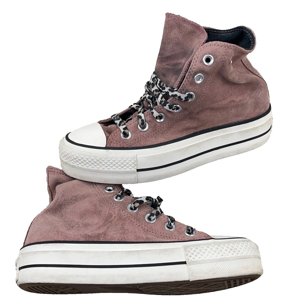 Converse Chuck 70 High Lift All Star Sneakers Womens 6 Mauve Suede Leopard Laces